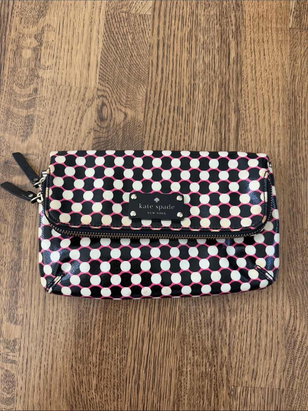 kate spade Black, White & Pink Polka Dot Wristlet Clutch Purse